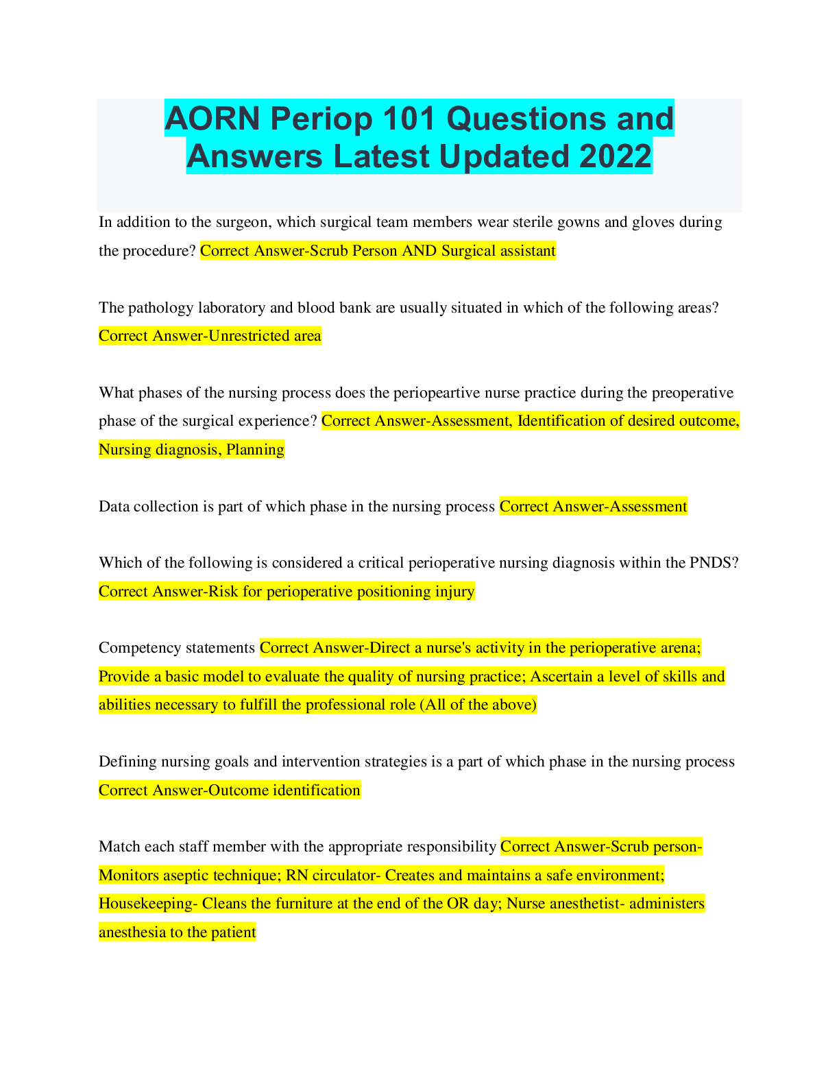 Bundle for AORN Periop 101 Tests Updated & Verified Everything you